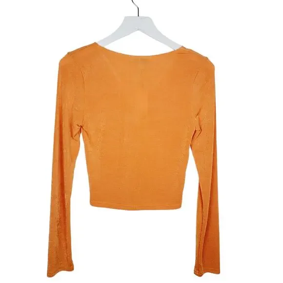 Pretty Garbage Tangerine O-Ring V-neck Open Front Crop Top - Size M - Picture 5 of 9